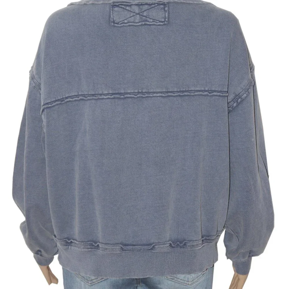 Free People Parker Half-Zip Pullover We The Free Deep Seas Ribbed Top XS